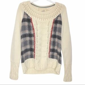 Anthropologie Angel of the North Sweater Plaid Open Knit Accents Wool Lambswool